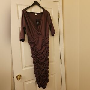 Plus Sized V-neck Rushed Dress